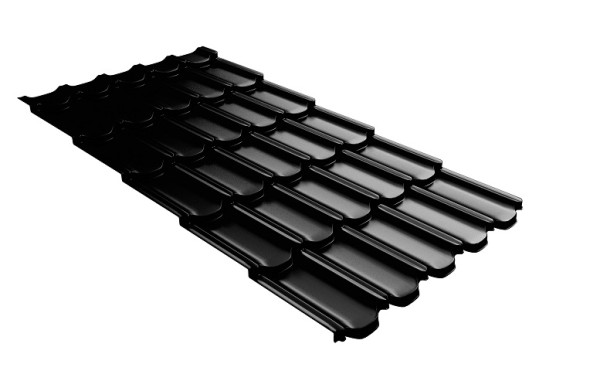 Металлочерепица квинта плюс с 3D резом 0,5 GreenСoat Pural Matt RR 33 черный (RAL 9005 черный) купить в Октябрьском