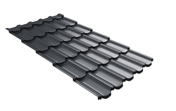 Металлочерепица квинта плюс с 3D резом 0,5 Satin RAL 7024 мокрый асфальт купить в Октябрьском
